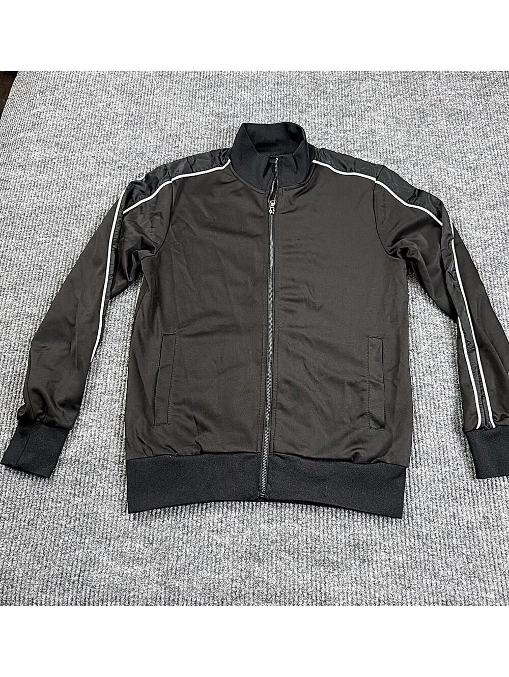 Jordan Craig Men's Black Track Jacket Size M Full Zip White Stripe Piping